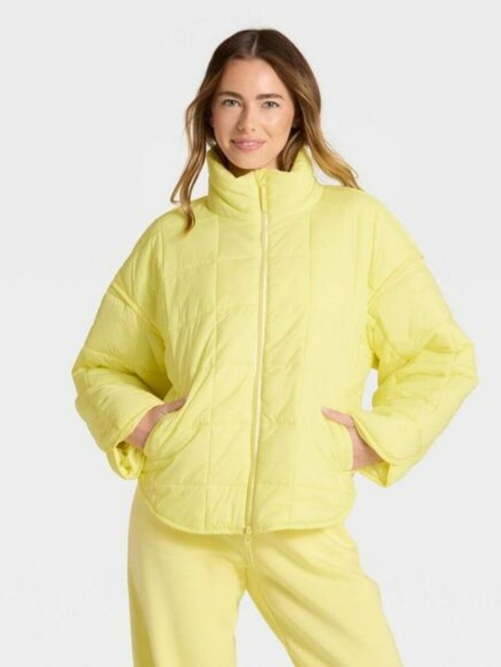 JoyLab - Women's Oversized Quilted Puffer Jacket - JoyLab L Yellow